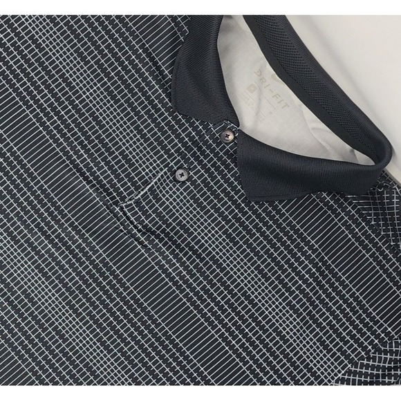 Nike Dri-Fit Golf Polo Shirt‎ Men's Medium Black Geometric All Over Print EUC - Picture 1 of 7